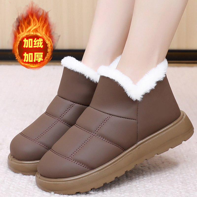 加绒防水冬季时尚雪地靴雪地棉软底棉靴防寒保暖一脚蹬加厚妈妈鞋