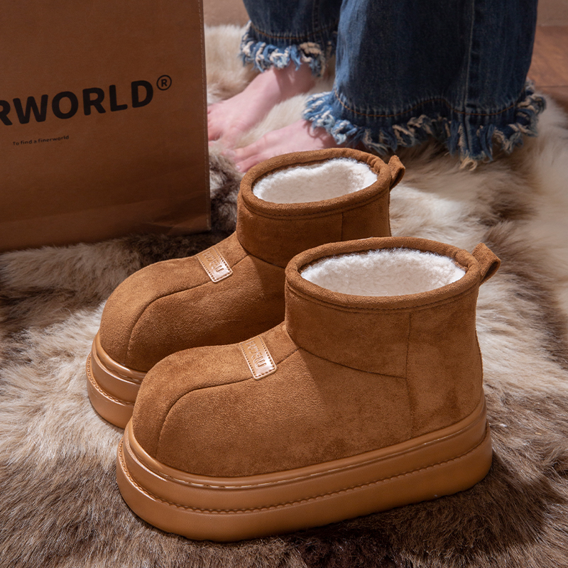 ECAC厚底雪地靴女防滑加绒加厚短靴2025冬季新款增高保暖棉鞋外穿