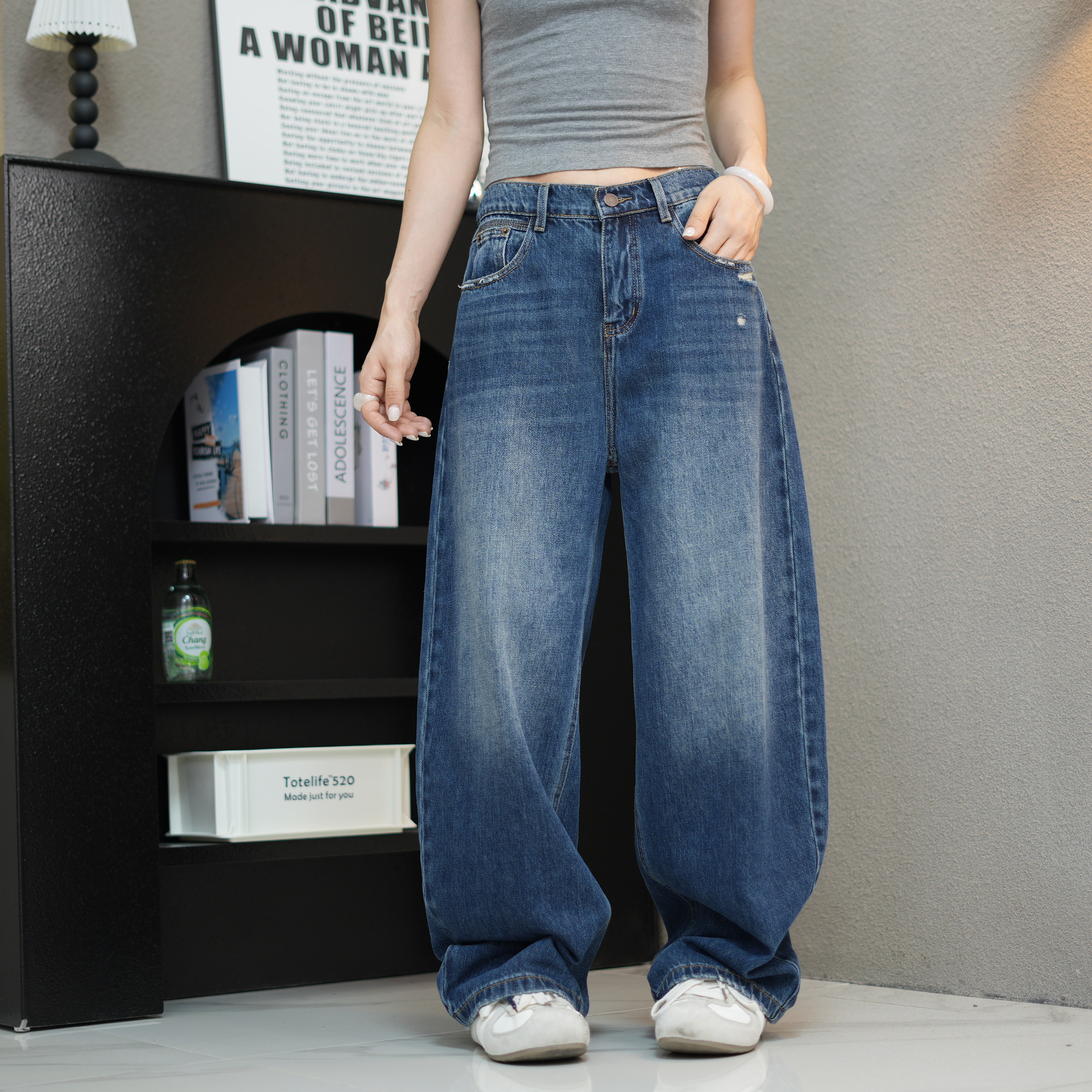 秋款阔腿裤弯刀裤拖地裤高腰显瘦66035百搭软牛仔裤女宽松女大码