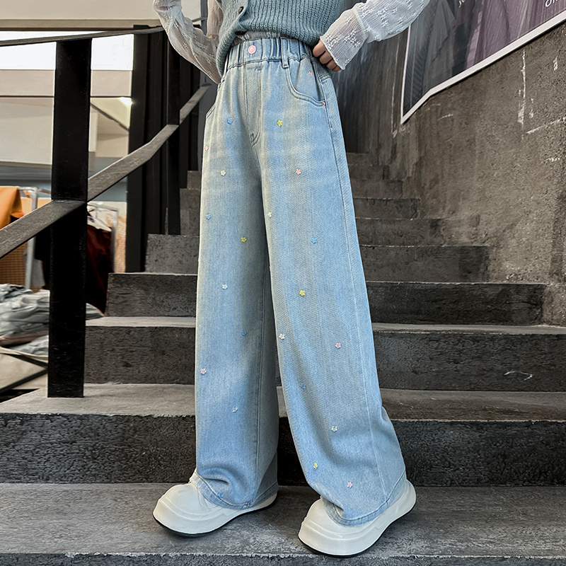 女童牛仔裤春秋款儿童阔腿裤直筒宽松休闲裤子秋季百搭中大童韩版