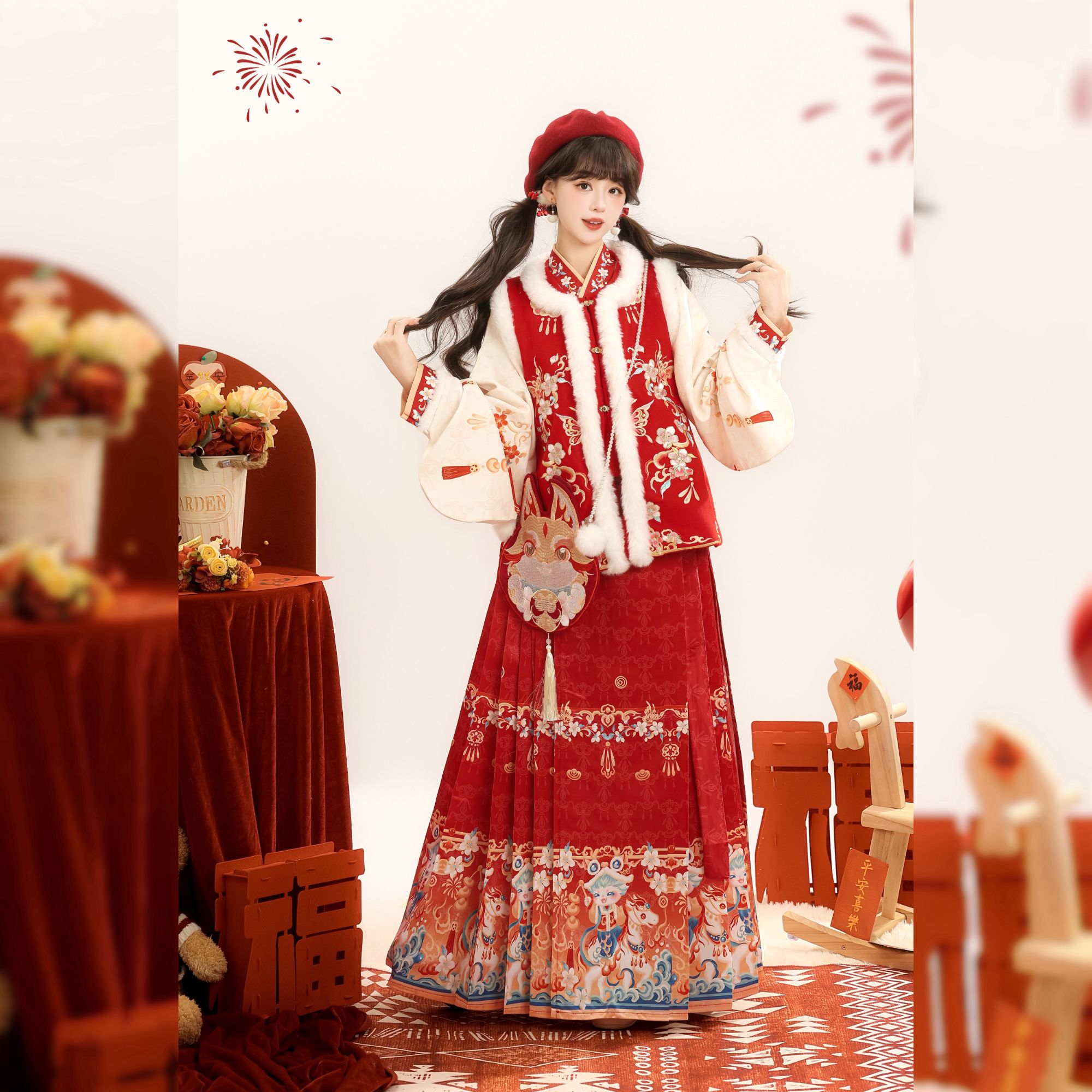 青羽记【龙马精神】明制圆领比甲重工刺绣汉服马年拜年服秋冬加绒