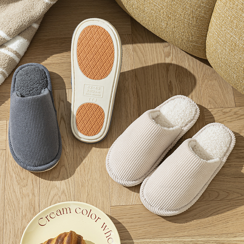 日式静音地板棉拖鞋男士秋冬季新款居家防滑久穿不累包头棉拖鞋女