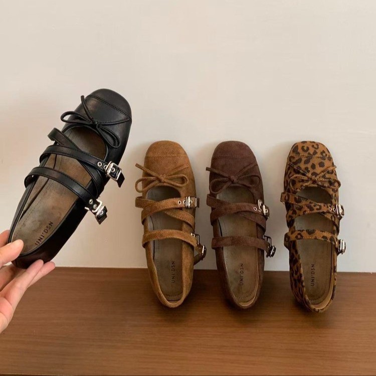 法式复古玛丽珍女鞋2025秋季新款爆款蝴蝶结小众设计豹纹浅口单鞋