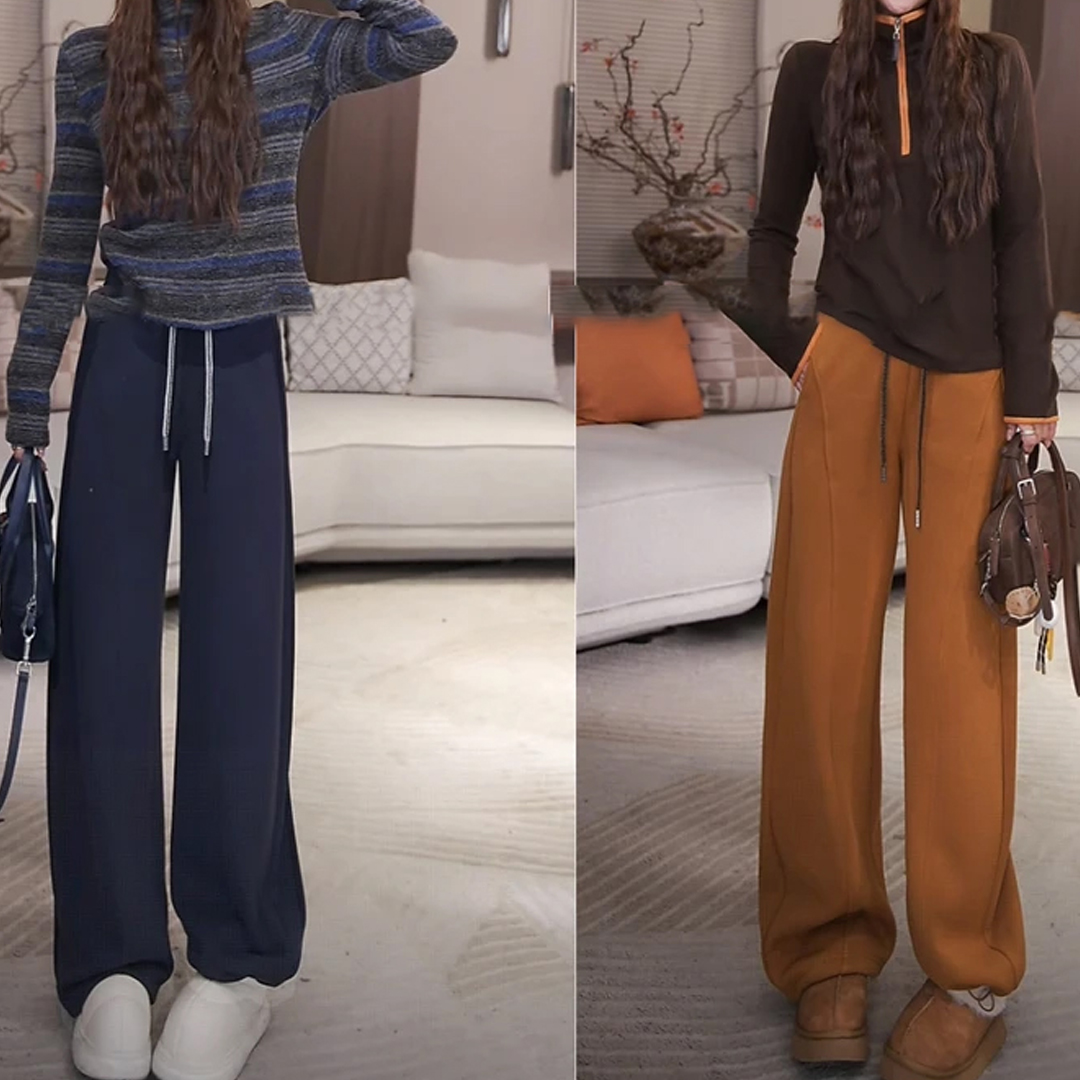 现货+王牌卫裤  加绒秋冬新款高腰休闲裤保暖宽松显瘦直筒裤子