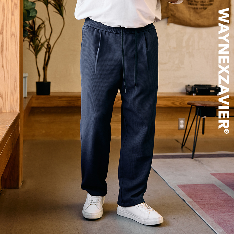 韦恩泽维尔加肥加大宽松大码男春松紧带腰头休闲华夫格西裤9284