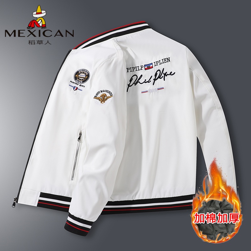Mexican/稻草人春秋男士休闲修身时尚潮流ins刺绣棒球领夹克外套