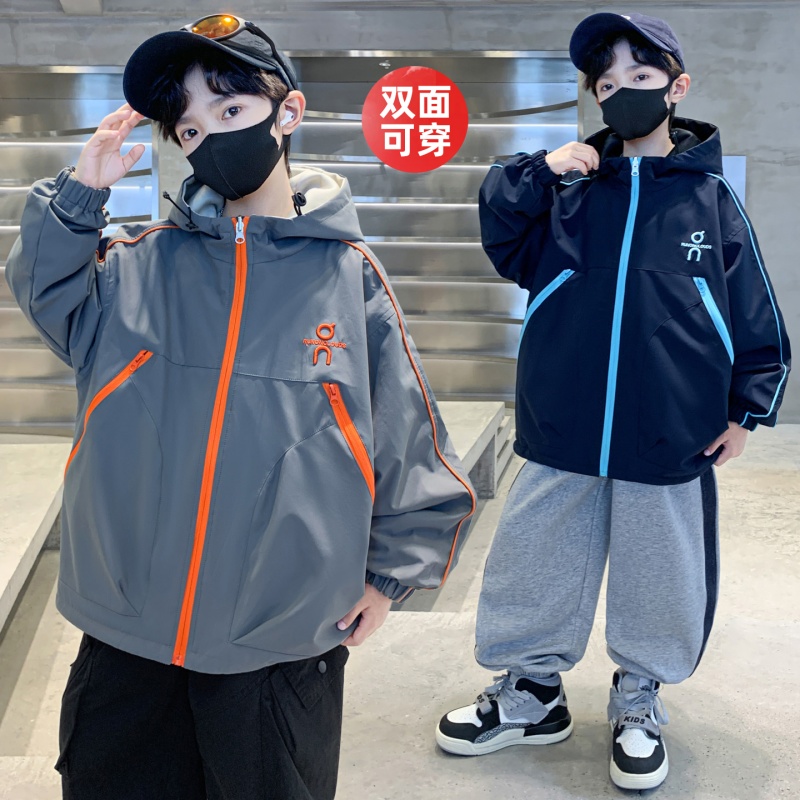 男童两面穿风衣外套秋季薄款6-12岁中大童时髦帅气儿童上衣男孩潮