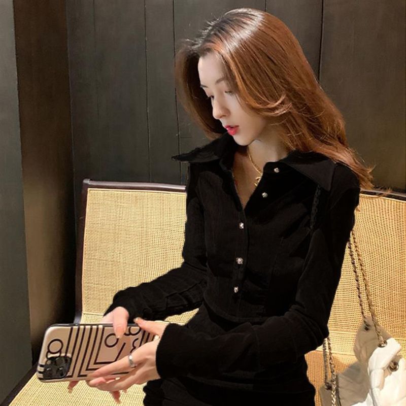 秋冬显瘦新款女装丝绒polo领连衣裙小个子冬装搭配显高包臀短裙