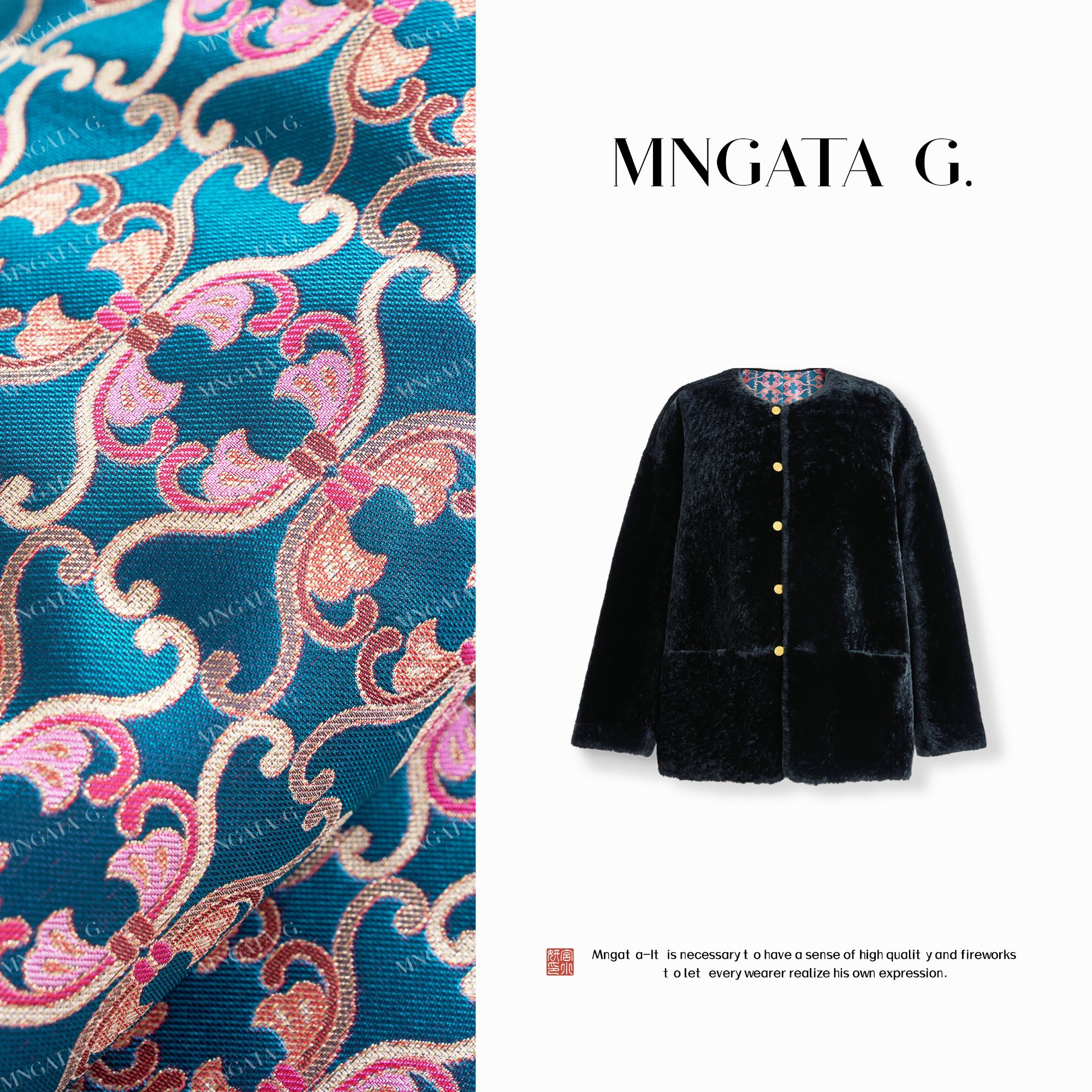 MNGATA G.宫小妍【宋锦卡拉库·姑苏山下】羊毛皮双面穿外套5071653