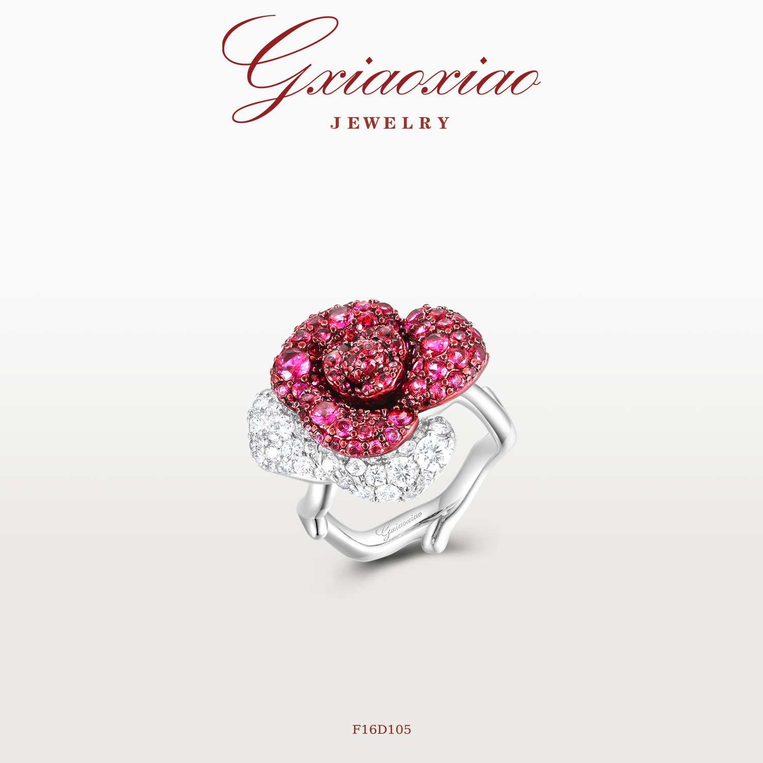 G XIAOXIAO合成锆石戒指【黑魔术红玫瑰】轻奢气质甜美戒指 F16D105
