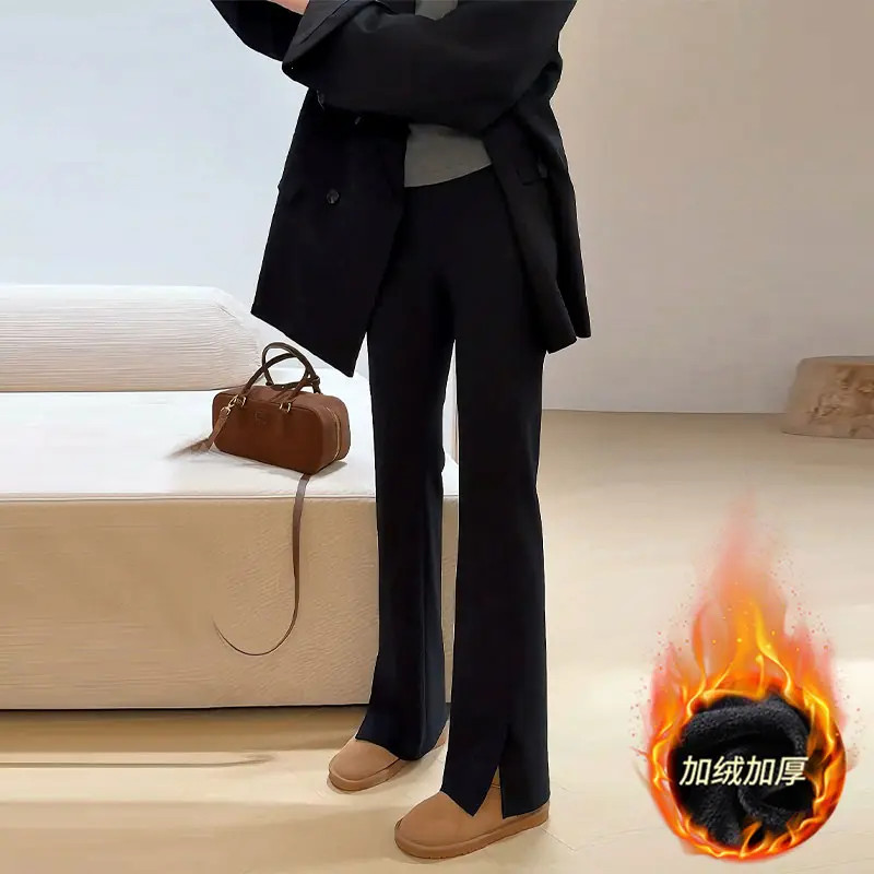 R1大码裤子加绒加厚女秋冬季新款高腰修身显瘦休闲5136