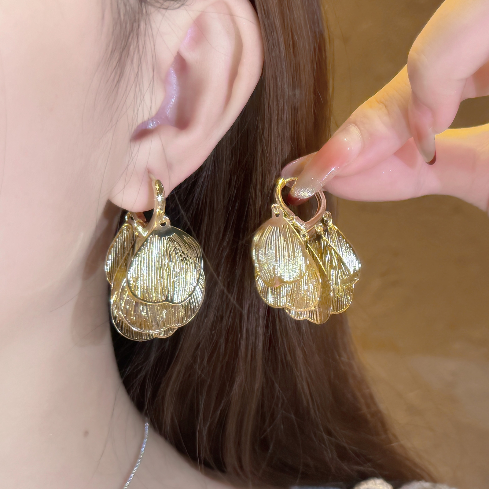 铜合金耳饰 翅膀流苏仙气耳环女金属复古蝴蝶叶不规则耳扣耳钉