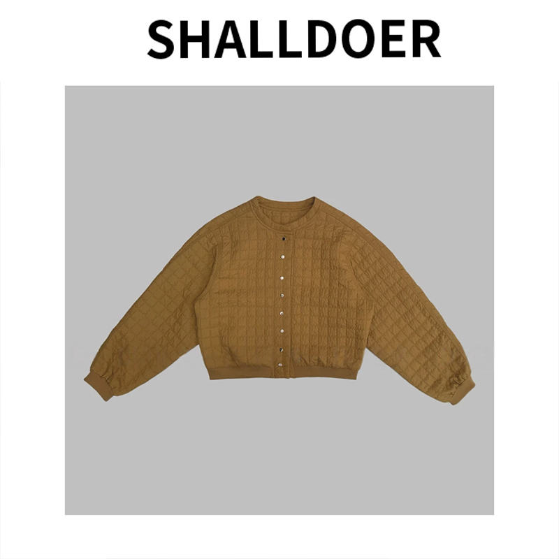 2026年秋季简约圆领小格休闲袖口松紧下摆短外套潮流气质女士