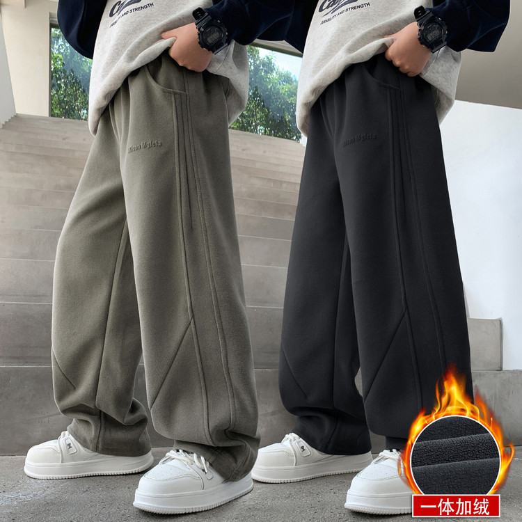 男童加绒裤子直筒冬季宽松2025中大童休闲韩版长裤儿童运动加厚潮