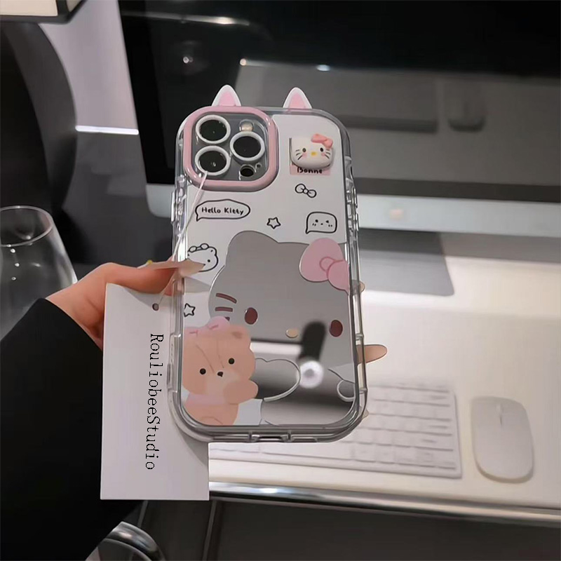 欧克里里镂空kt兔耳朵镜面奶油壳适用苹果16手机壳华为OPPO小米15