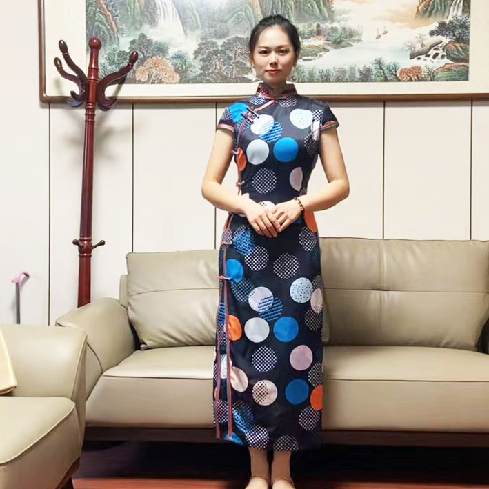 娴馨长125到130波点无袖新中式港派复古双层手工盘扣日常改良旗袍