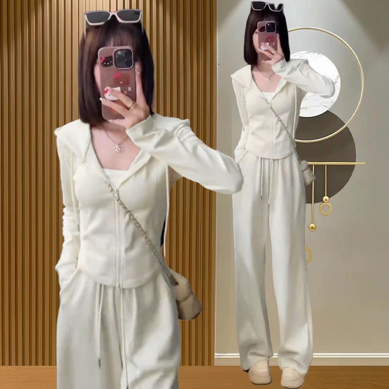 2025春秋运动风显瘦百搭阔腿裤开衫套装新款时尚修身百搭两件套女