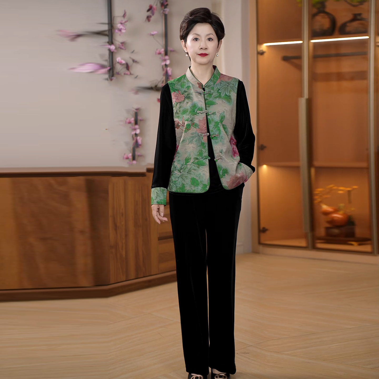 新中式国风妈妈装印花套装2025秋季新款中老年女装气质马甲三件套
