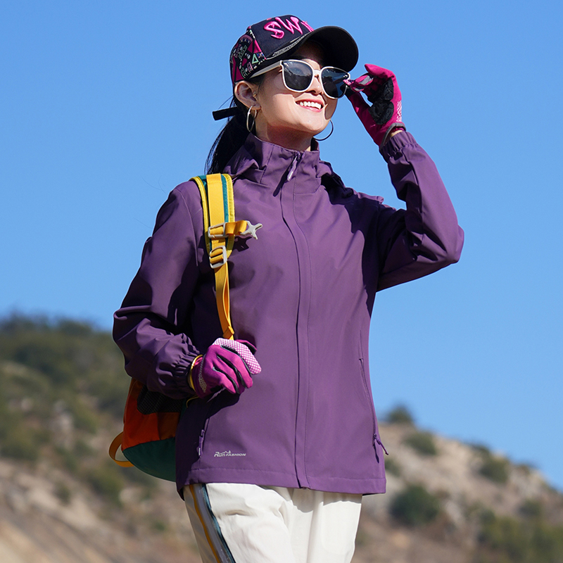 户外冲锋衣登山服运动休闲徒步防风防水春秋季外套透气连帽可拆卸