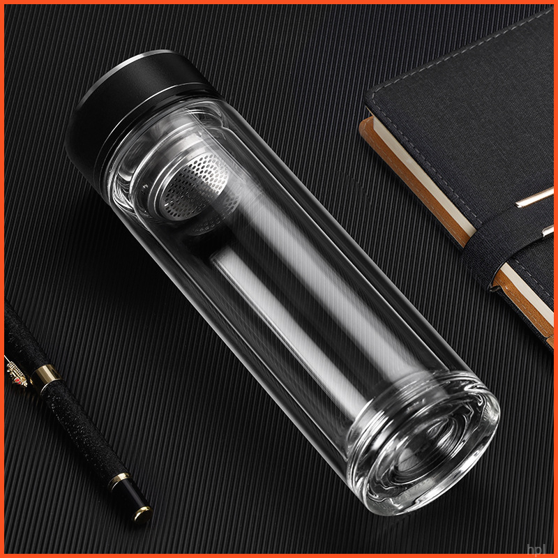 高档大容量办公车载商务双层玻璃茶杯子耐高温家用防烫轻奢泡茶杯