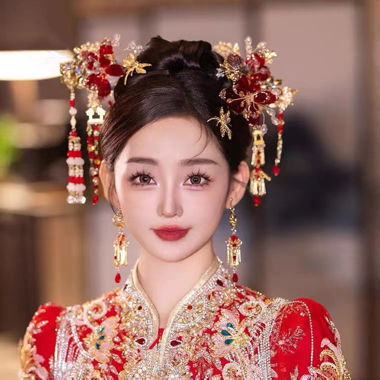 G466红色秀禾发饰分体套装新娘新中式旗袍龙凤褂头饰减龄甜美喜庆