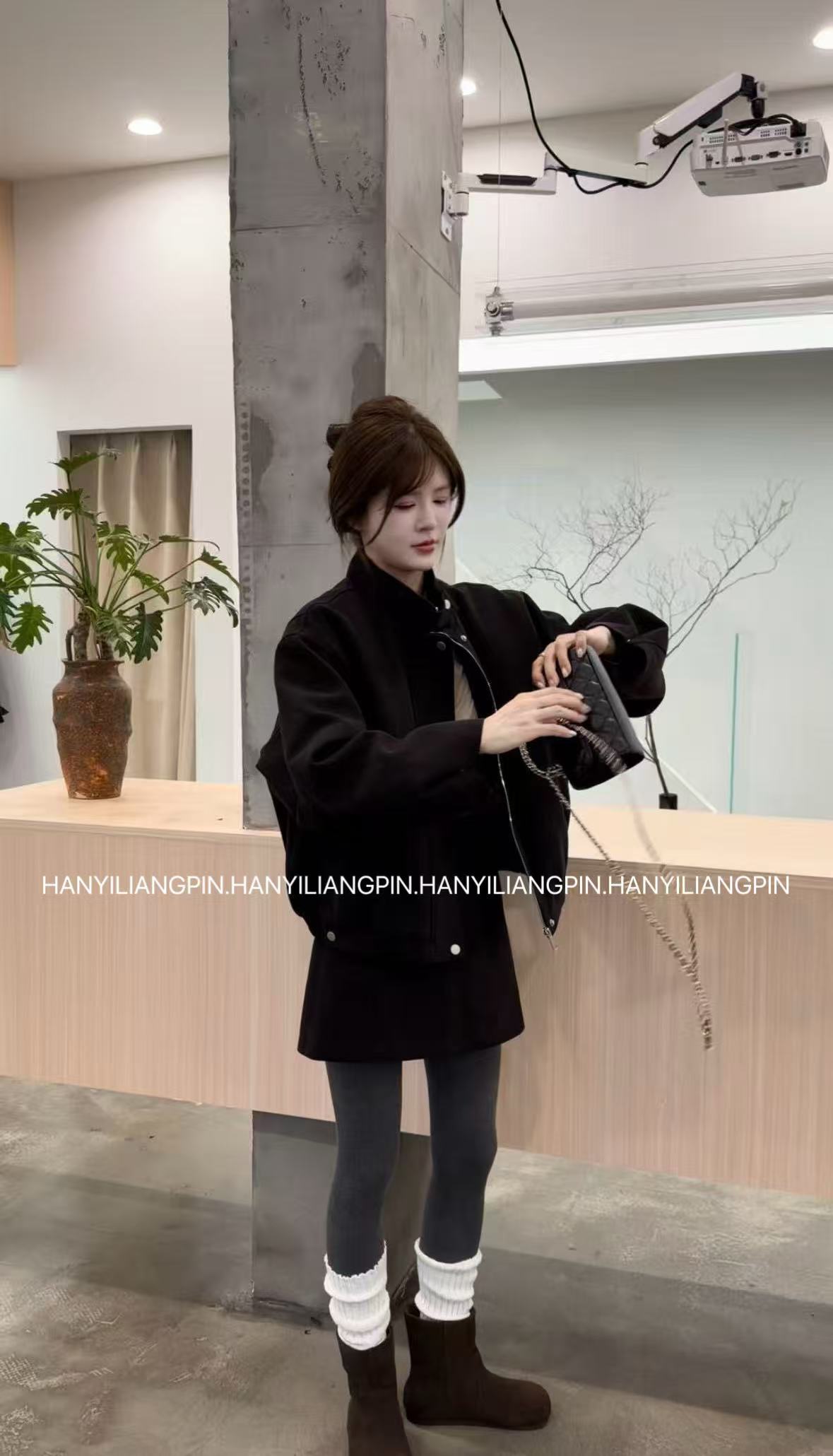 【咖啡】韩版加厚款夹克套装（有单独裙子）