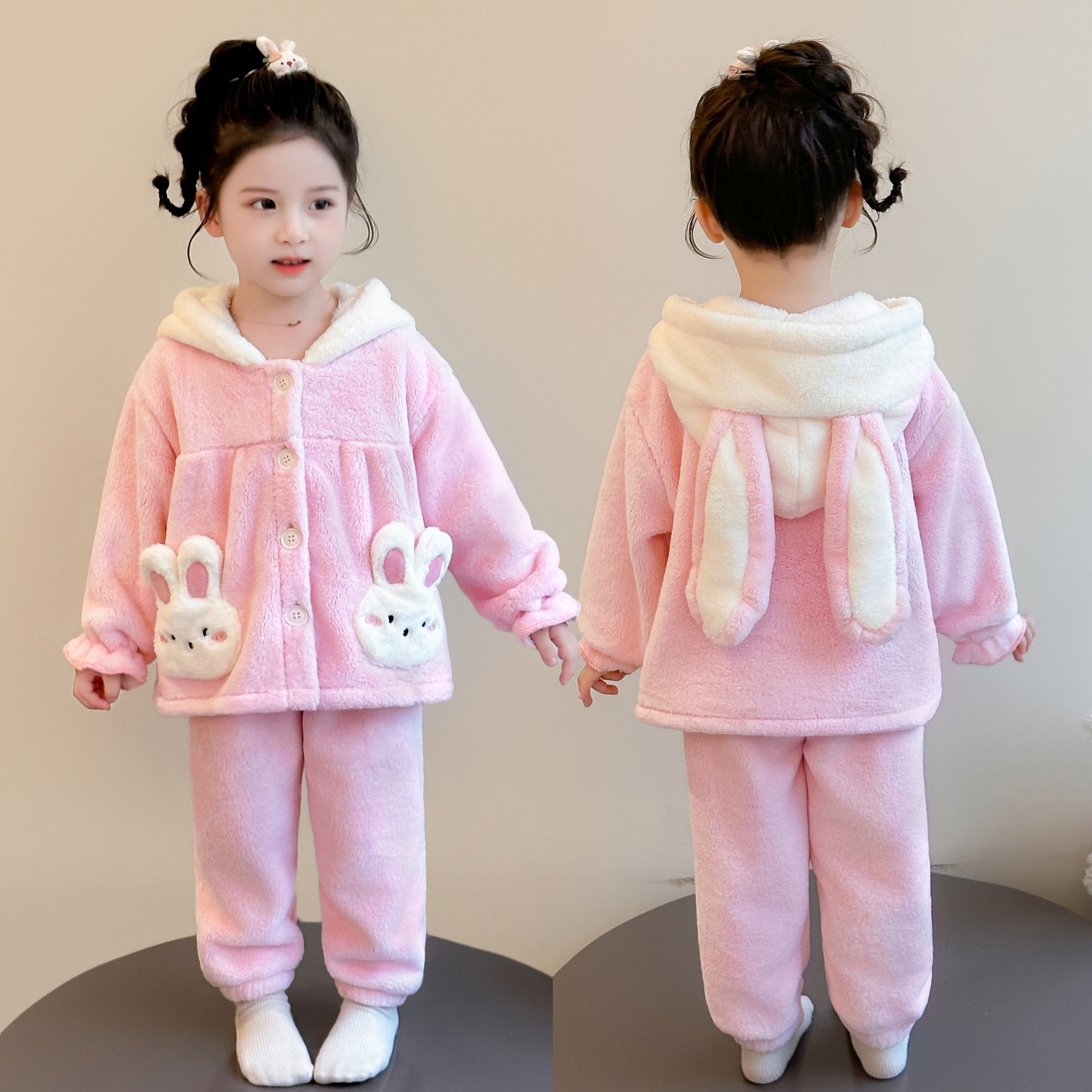 女童加厚珊瑚绒睡衣冬季新款女宝宝卡通保暖法兰绒小女孩家居服