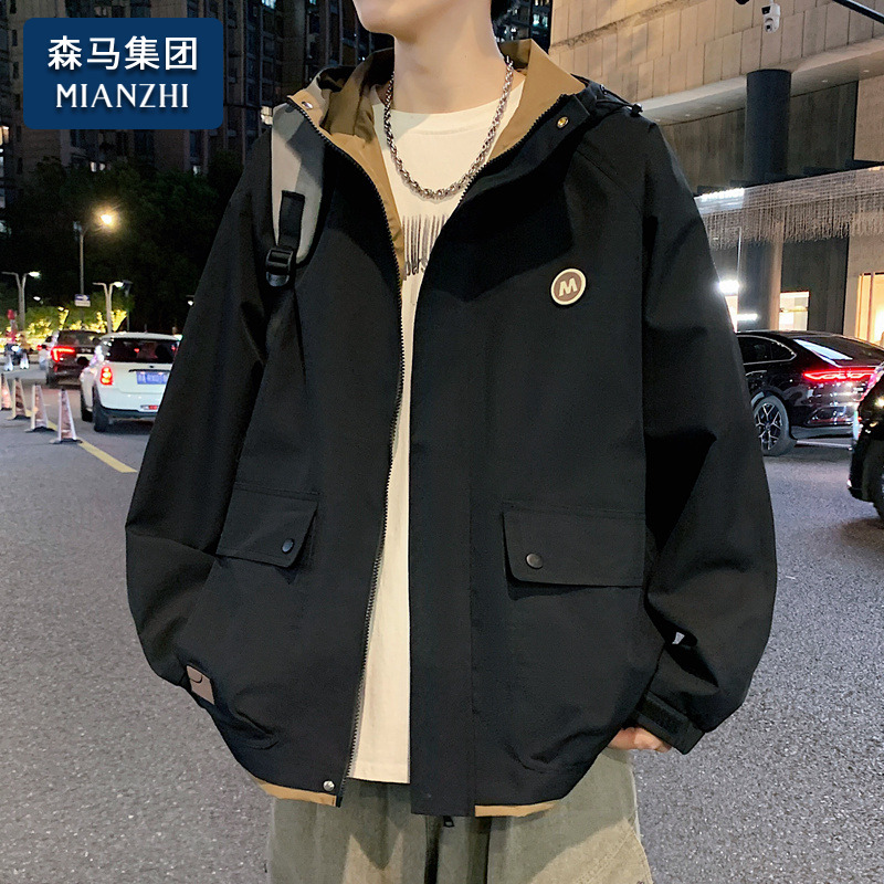 棉致雪尼尔工装夹克男士春秋冬季潮牌美式高街帅气连帽款宽松外套