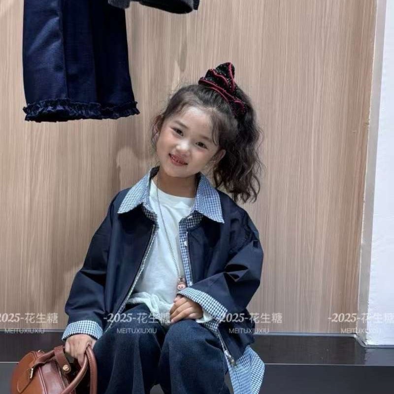 女童外套春秋款2025新款洋气时髦儿童假两件衬衫上衣中大童夹克潮