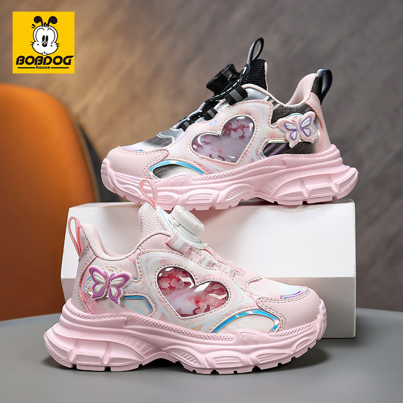 巴布豆品牌儿童皮面运动鞋2025秋季新款女童潮鞋学生休闲公主鞋子