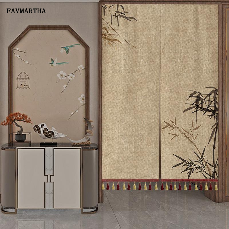 新中式复古风门帘中国风棉麻布艺玄关隔断帘卧室禅意半截遮挡帘子
