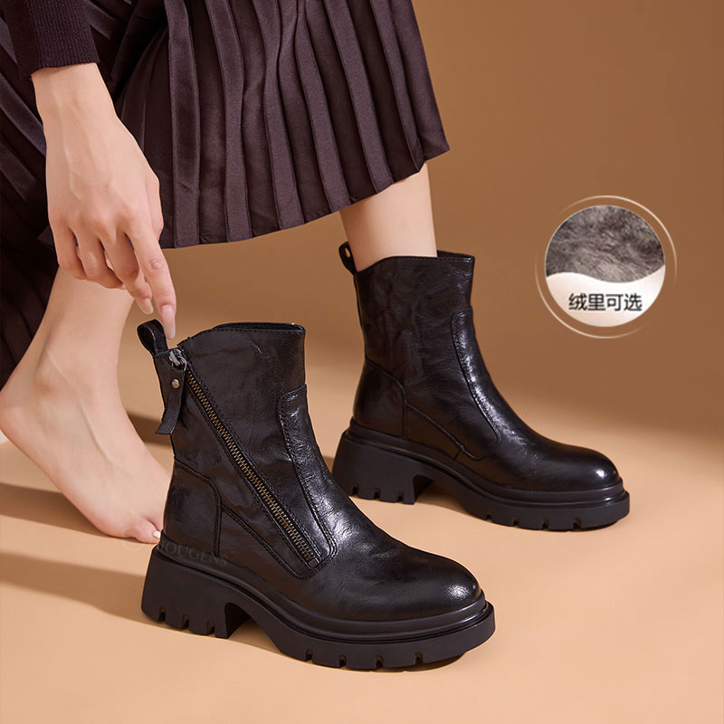 羊皮增高6cm厚底马丁靴女款2025爆款网红瘦瘦靴百搭女款短靴子