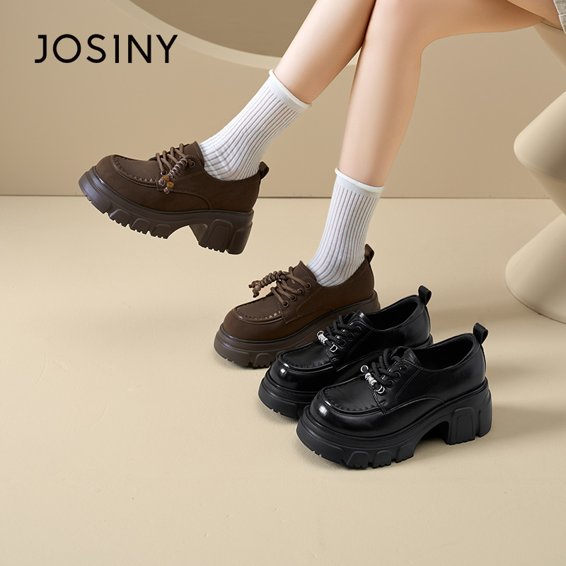 卓诗尼2026春季新款厚底乐福鞋女复古百搭棕色小皮鞋粗跟单鞋增高