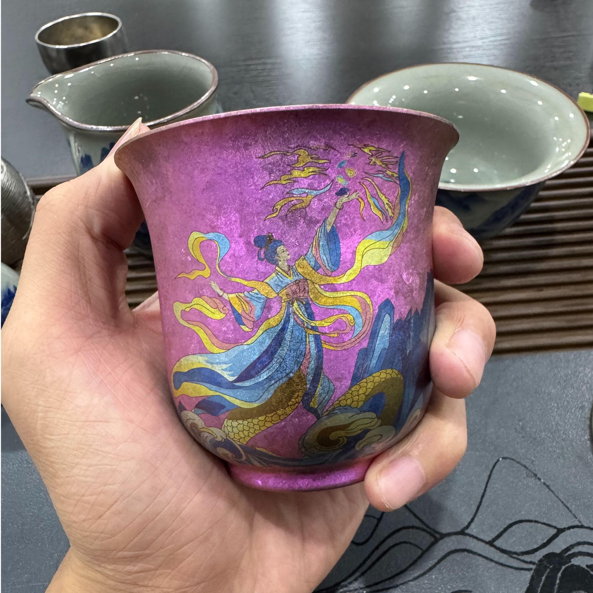 纯钛敦煌系列主人杯彩绘炫彩风铃喝茶杯