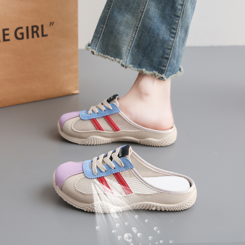 安踏感统踩屎感孕妇专用包头半拖鞋女夏季2025年新款外穿平底鞋镂