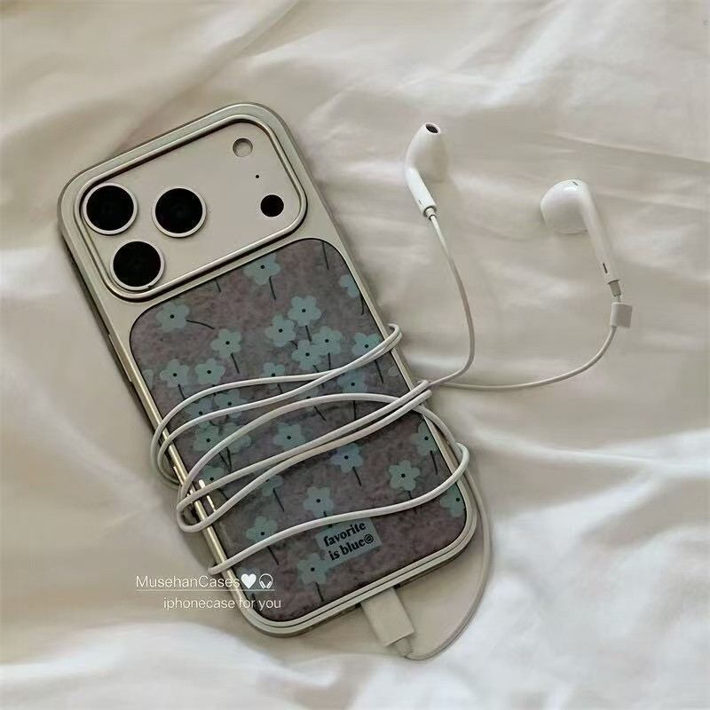 适用韩系秋日碎花灰纹苹果17Promax手机壳新款iPhone16/15/14/13