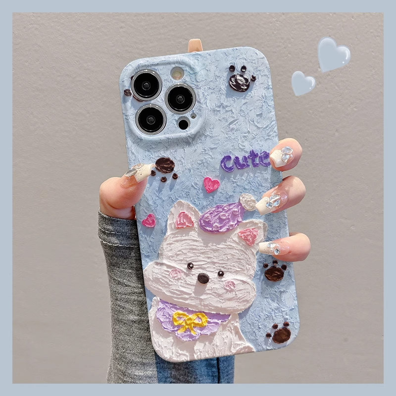 油画可爱西高地适用苹果16手机壳华为创意vivo小米新款oppo菲林壳