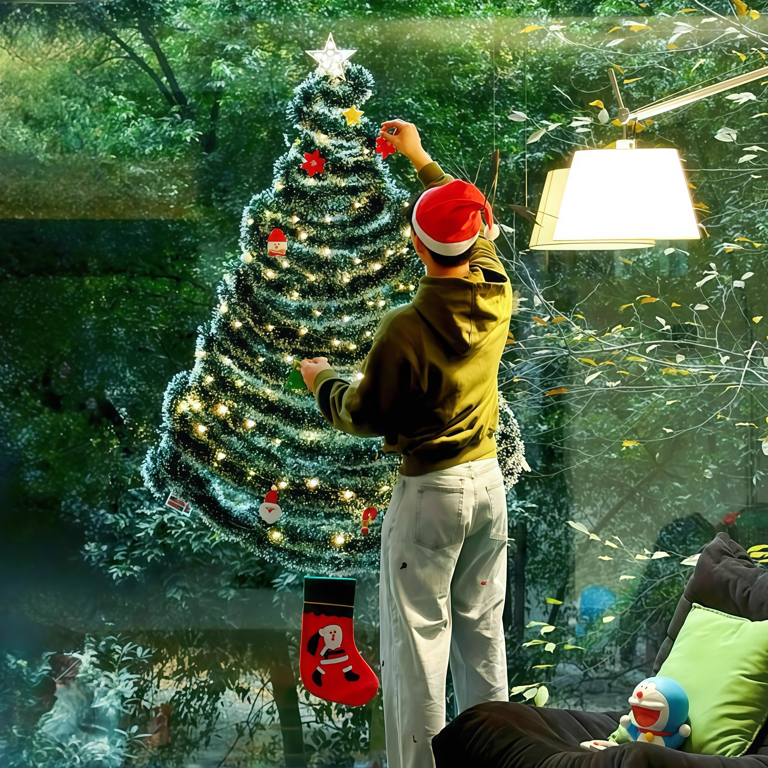 圣诞节创意发光易组装落地窗圣诞节墙面圣诞树diy材料包