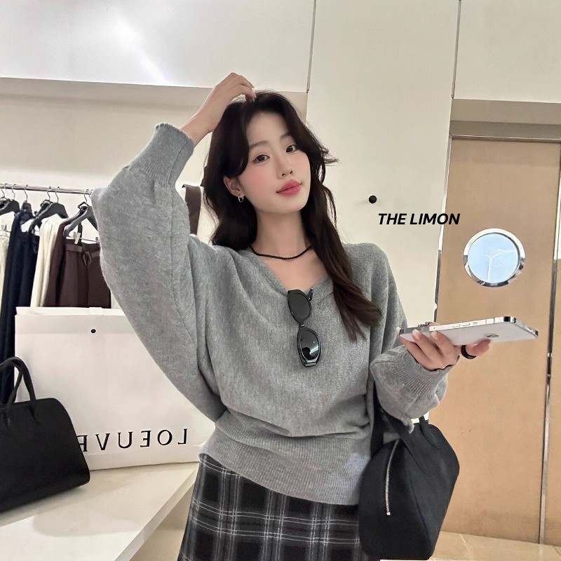韩系温柔风气质V领针织衫女2025秋冬季新款慵懒休闲宽松显瘦上衣