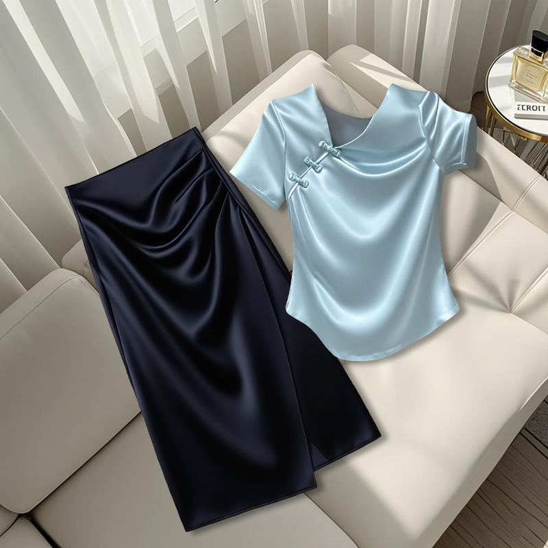 2025夏季新款新中式国风穿搭小众时尚修身上衣高腰半身裙两件套女