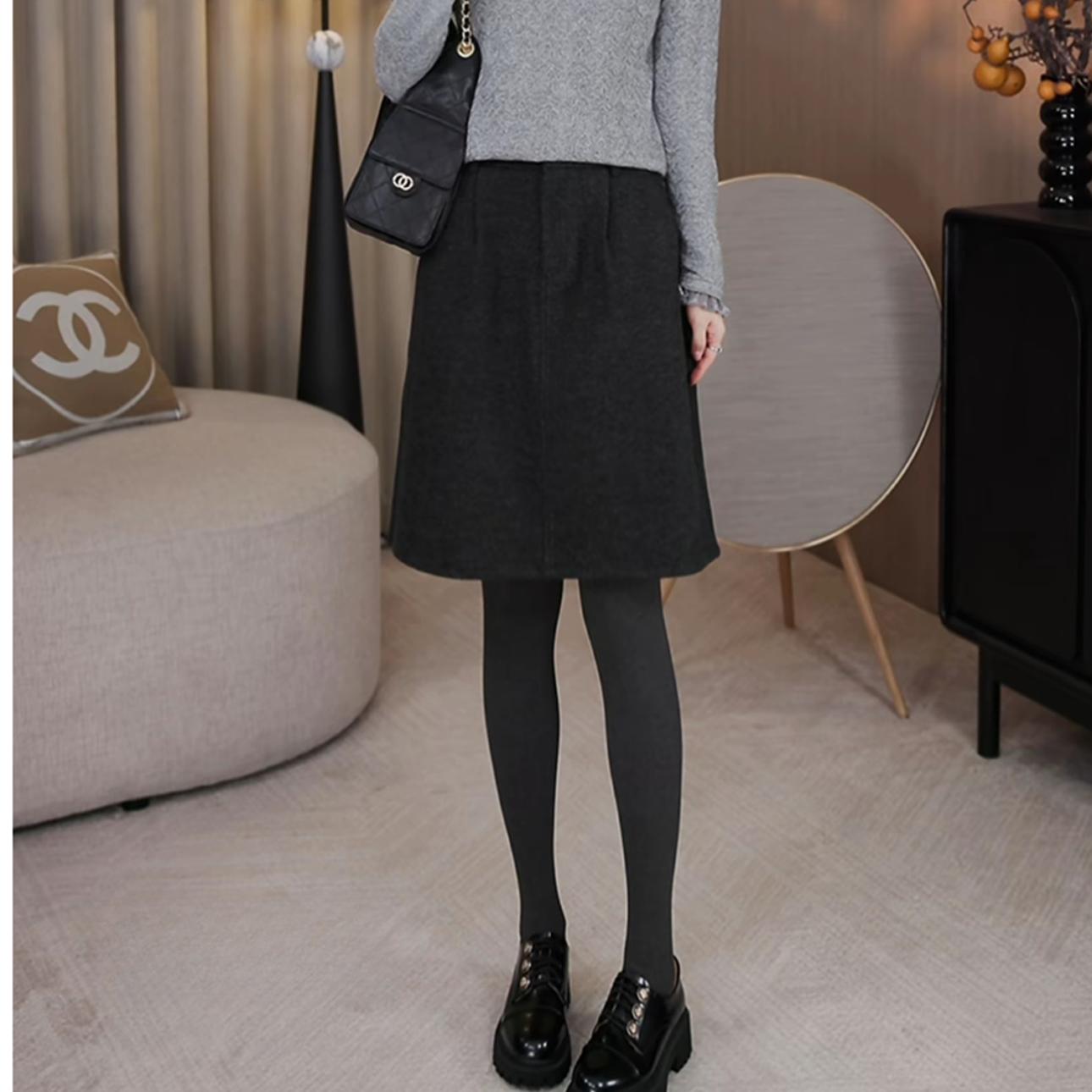 （藏肉花苞裙）冬季毛呢搭配王!秋冬法式气质遮胯显瘦百搭毛呢半裙