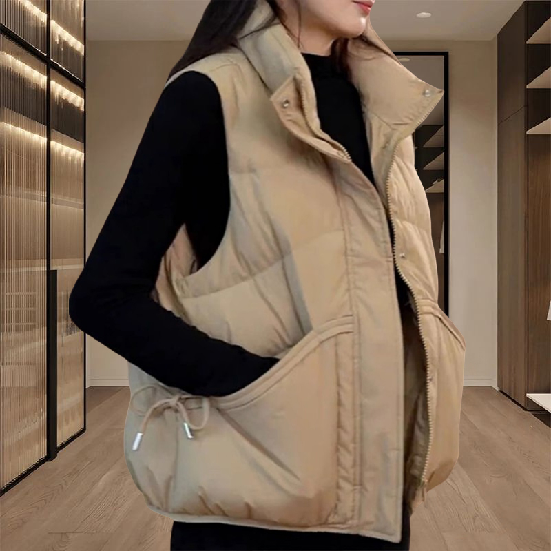 欧洲站立领短款马甲女2025冬季设计感宽松保暖百搭小个子马夹背心