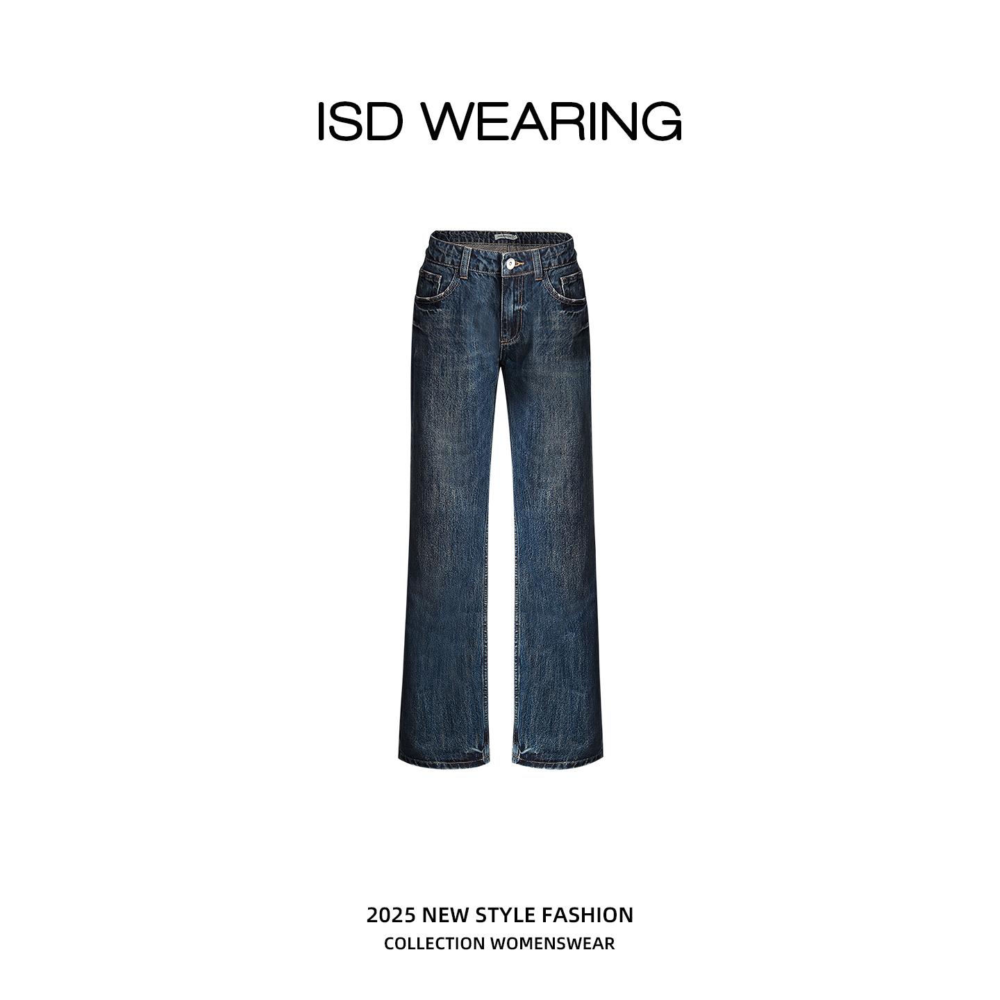 美式复古深蓝色低腰牛仔裤女2025春秋窄版显瘦直筒长裤拖地裤子