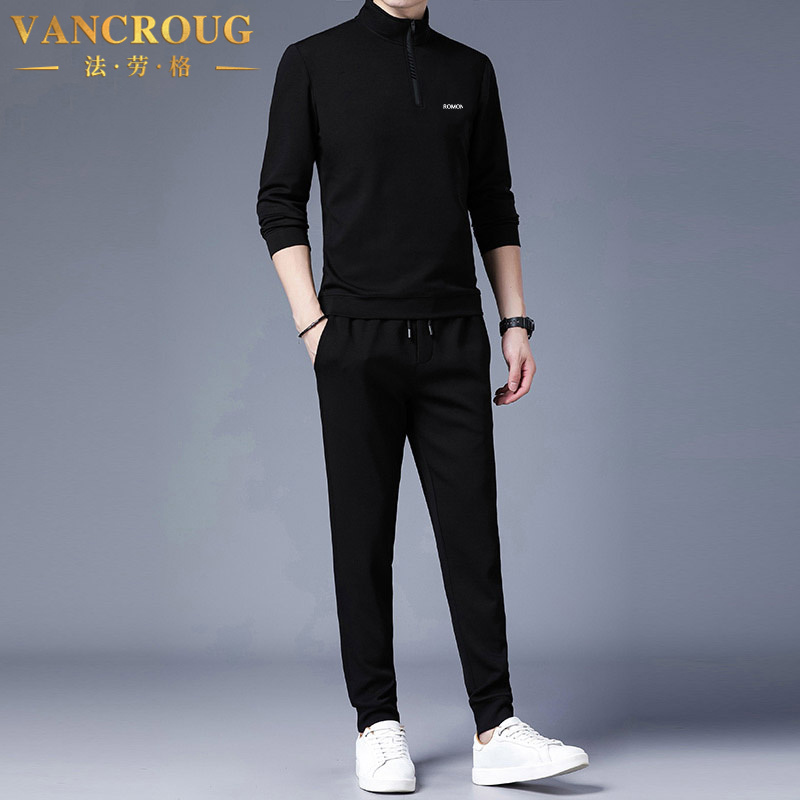 VANCROUG/法劳格休闲运动套装男士秋季新款潮牌帅气休闲两件套装