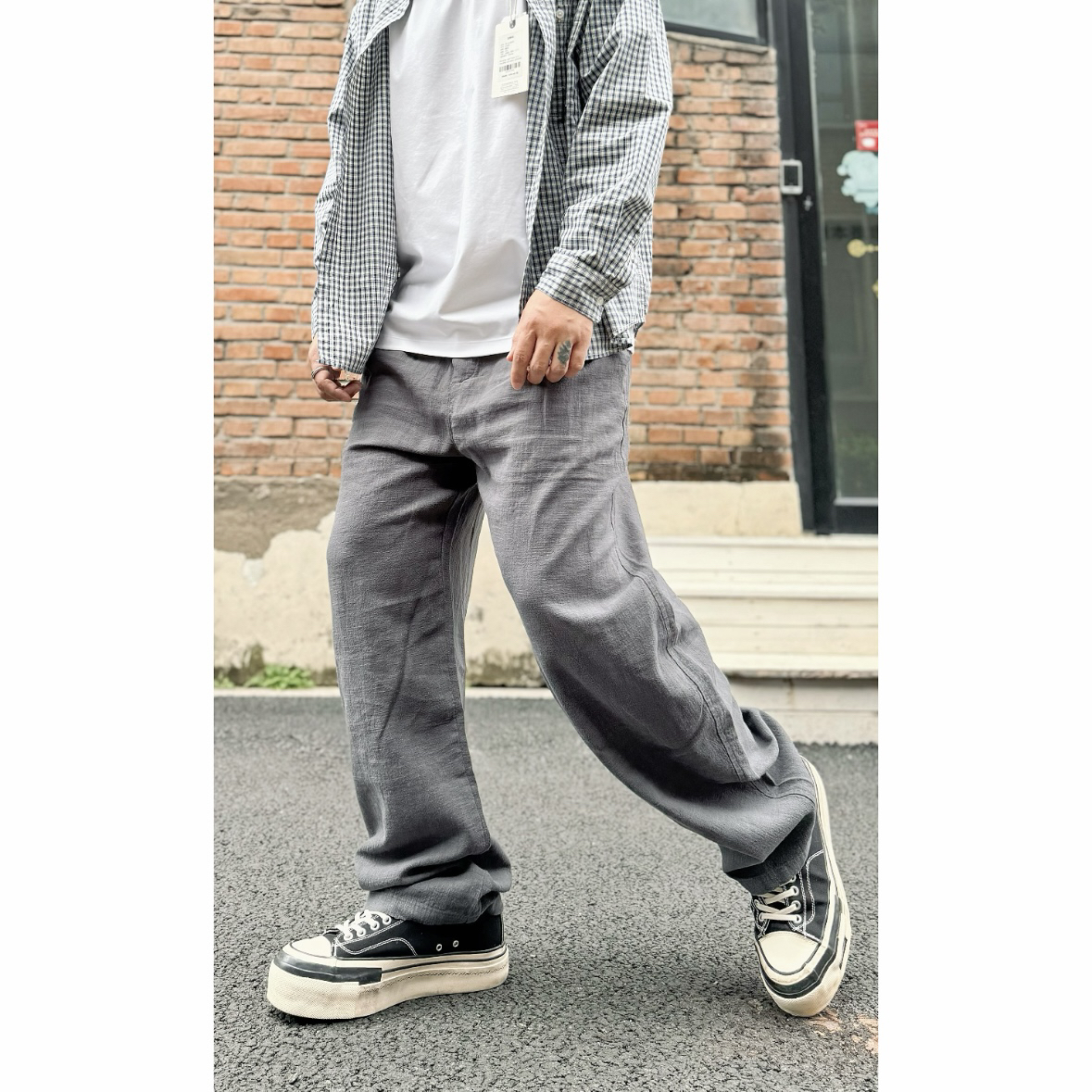 早秋日系日潮麻裤复古舒适透气直筒休闲长裤2031