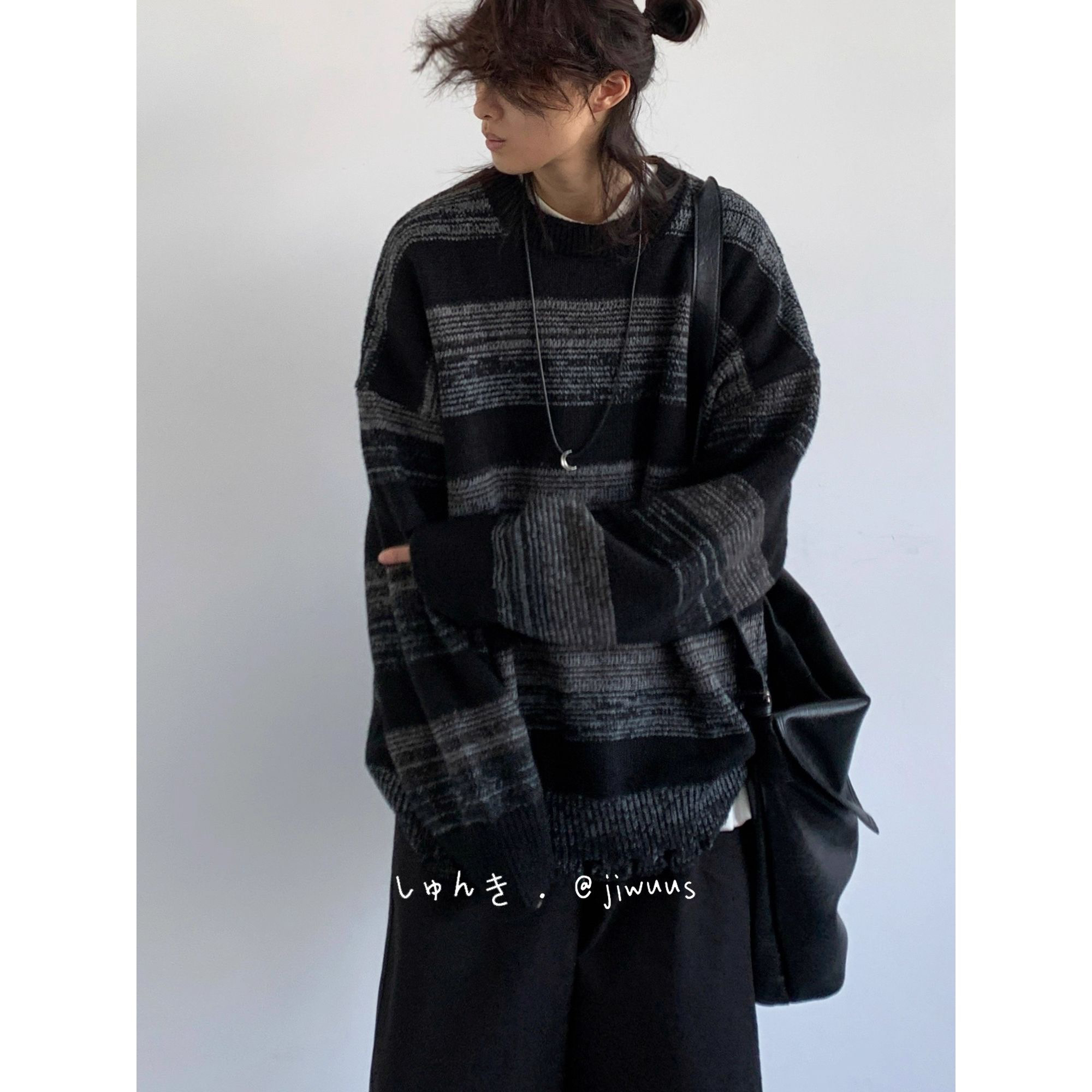 秋冬新款日系复古撞色条纹毛衣男女生慵懒风针织衫宽松体闲外套潮