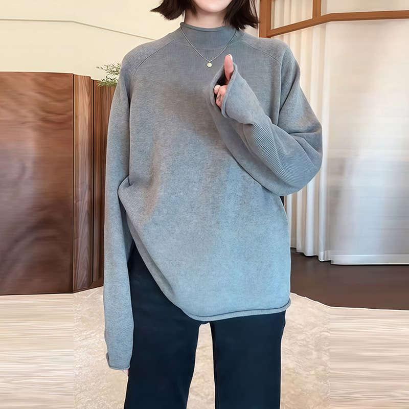 M919百搭显瘦纯色长袖圆领针织衫秋冬新款设计感别致宽松上衣