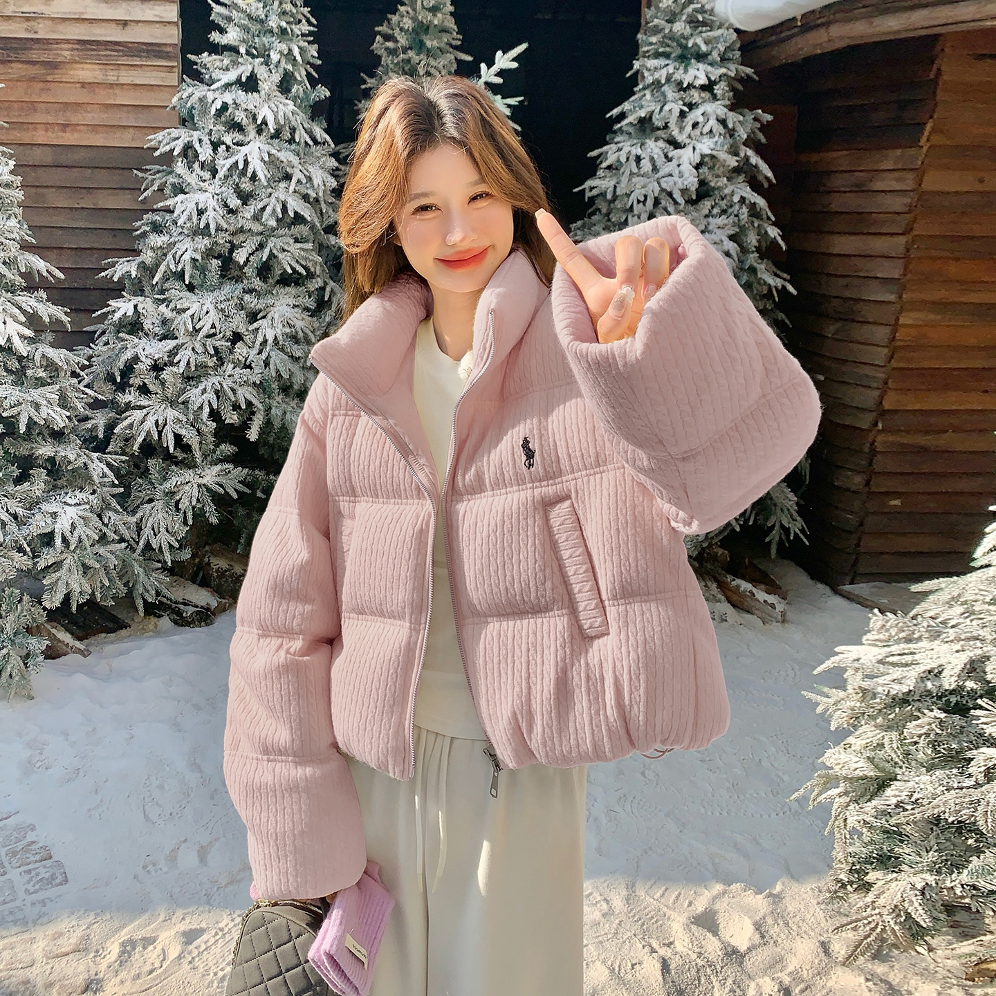 针织拼接羽绒服女2025冬季新款短款立领加厚保暖小个子轻薄外套