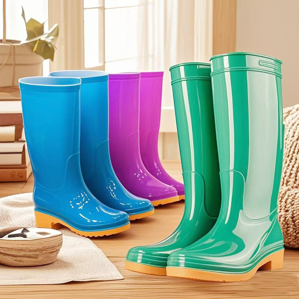 女士成人雨鞋高筒中筒防水防滑胶鞋加棉厨房工作雨靴夏季厚底时尚