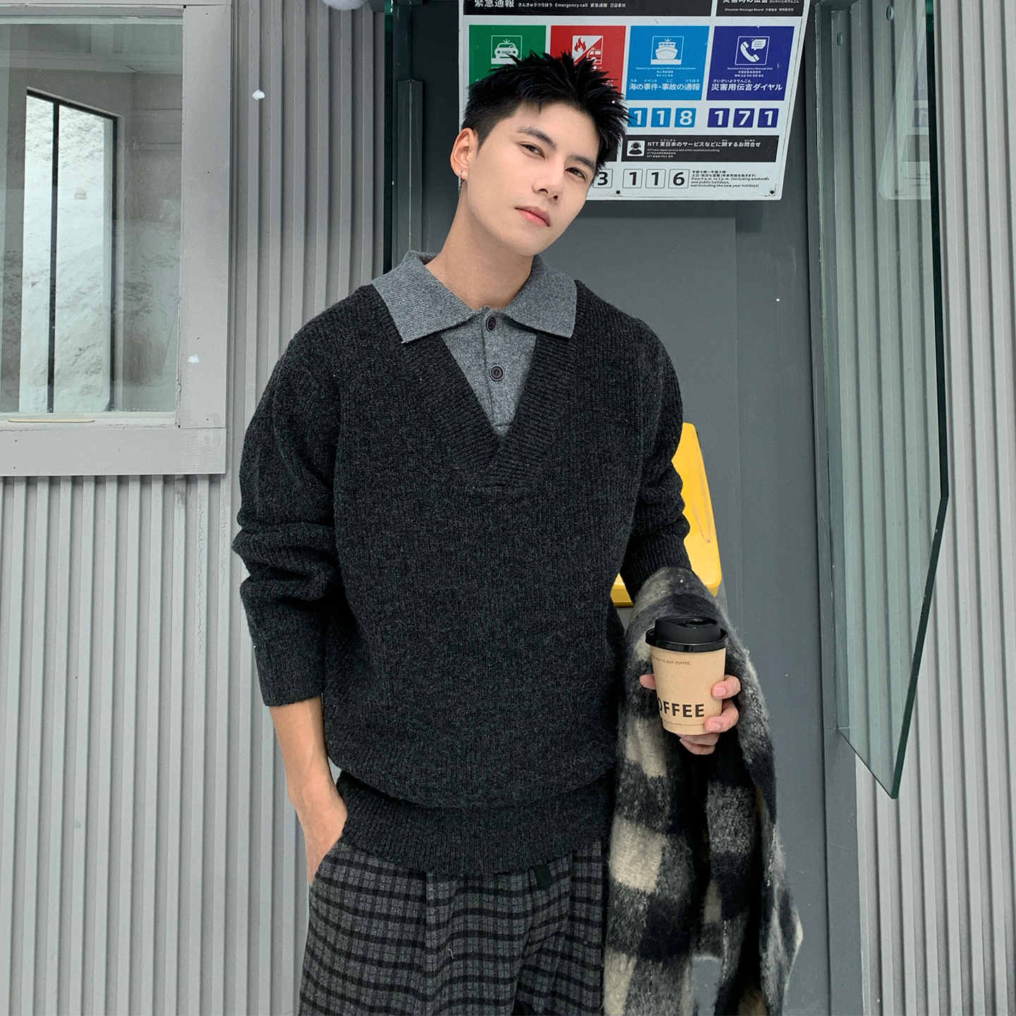 Holocene美式潮牌假两件针织衫高级感痞帅百搭秋冬时尚毛衣男1563